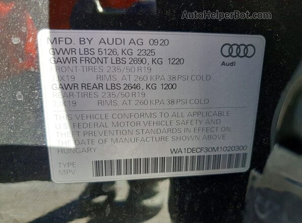 WA1DECF30M1020300 2021 AUDI Q3 Черный Панорамный вид салона 360°