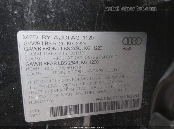 WA1DECF34M1053784 2021 AUDI Q3 Black Vista del compartimento del motor