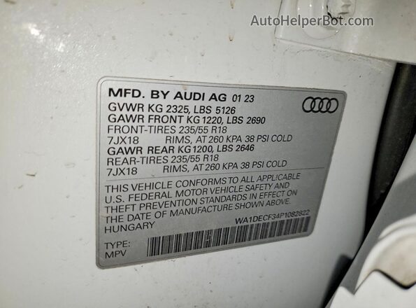 WA1DECF34P1082822 2023 AUDI Q3 White Vista interior de 360 grados