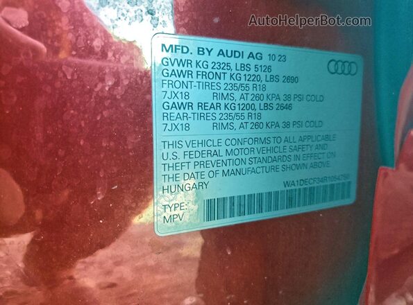 WA1DECF34R1054750 2024 AUDI Q3 Red VIN կոդի պիտակի տեսք