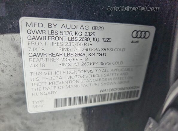 WA1DECF36M1005204 2021 AUDI Q3 Black VIN կոդի պիտակի տեսք