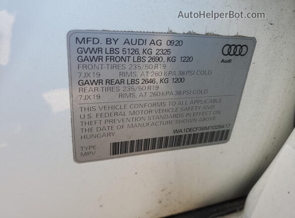 WA1DECF36M1028417 2021 AUDI Q3 White VIN sticker view