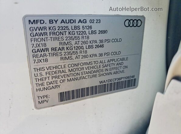 WA1DECF36P1106246 2023 AUDI Q3 White Սալոնի 360 աստիճան տեսք