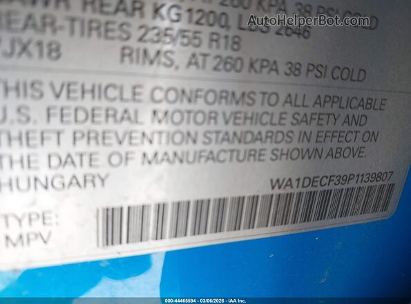 WA1DECF39P1139807 2023 AUDI Q3 Blue Vista del compartimento del motor