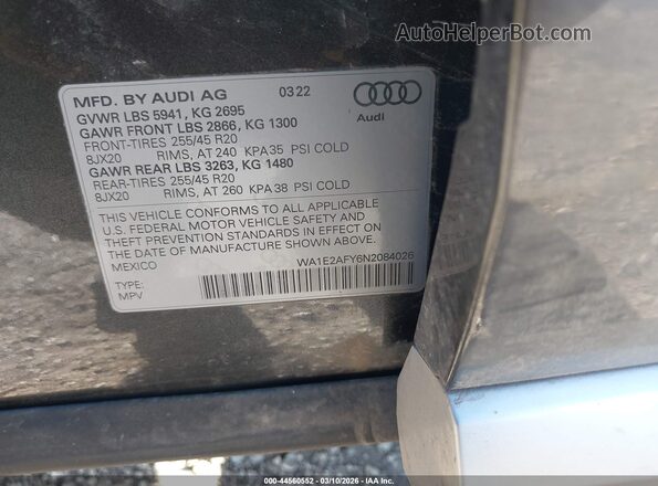WA1E2AFY6N2084026 2022 AUDI Q5 Gray Vista del compartimento del motor