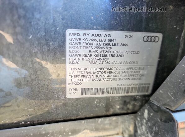 WA1E2AFY6R2085926 2024 AUDI Q5 Gray VIN կոդի պիտակի տեսք