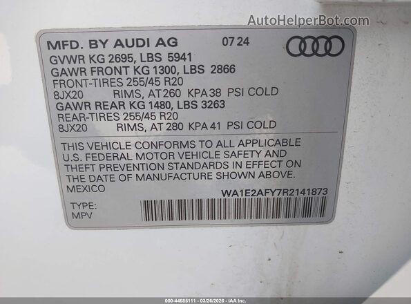 WA1E2AFY7R2141873 2024 AUDI Q5 Белый Вид подкапотного пространства