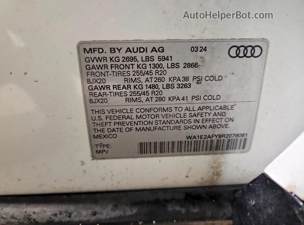 WA1E2AFY8R2079061 2024 AUDI Q5 White VIN კოდის სტიკერის ხედი