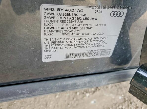 WA1E2AFY8R2137556 2024 AUDI Q5 Gray Widok naklejki z numerem VIN