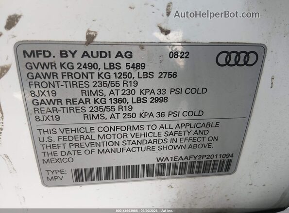 WA1EAAFY2P2011094 2023 AUDI Q5 White 