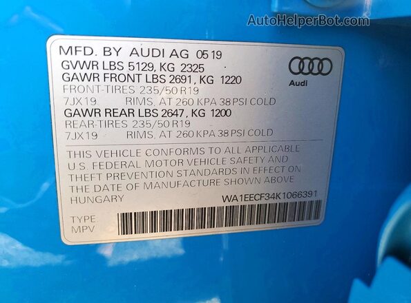WA1EECF34K1066391 2019 AUDI Q3 Blue 