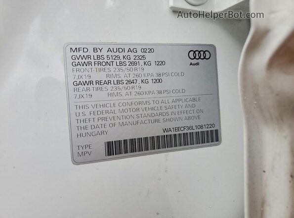 WA1EECF36L1081220 2020 AUDI Q3 White Widok komory silnika