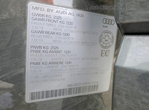 WA1EECF37M1016720 2021 AUDI Q3 Gray Engine compartment view