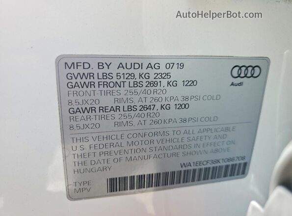 WA1EECF38K1086708 2019 AUDI Q3 White 
