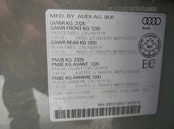 WA1EECF38M1007816 2021 AUDI Q3 Серый Вид подкапотного пространства
