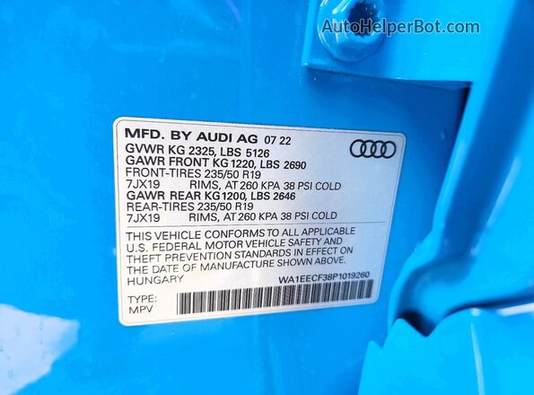 WA1EECF38P1019260 2023 AUDI Q3 Blue VIN sticker view