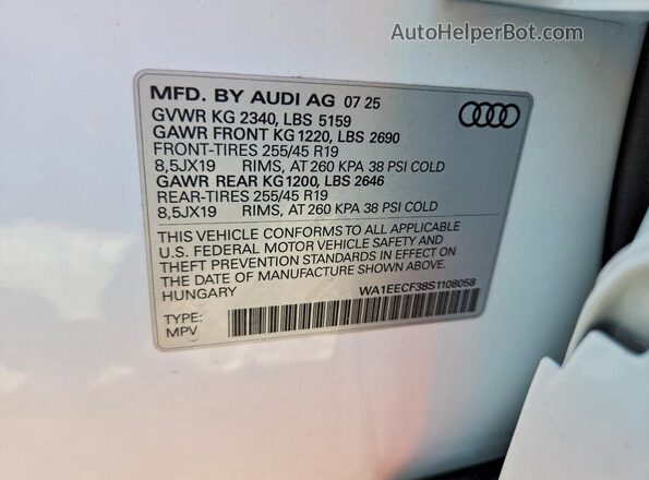 WA1EECF38S1108058 2025 AUDI Q3 White 