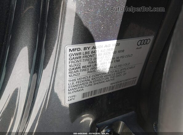 WA1EVAF12MD014990 2021 AUDI Q8 Gray Engine compartment view