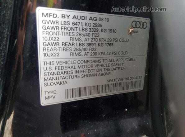 WA1EVAF16LD004123 2020 AUDI Q8 Black Панорамний вид салону 360°
