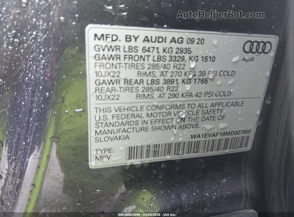 WA1EVAF19MD007860 2021 AUDI Q8 Gray Engine compartment view