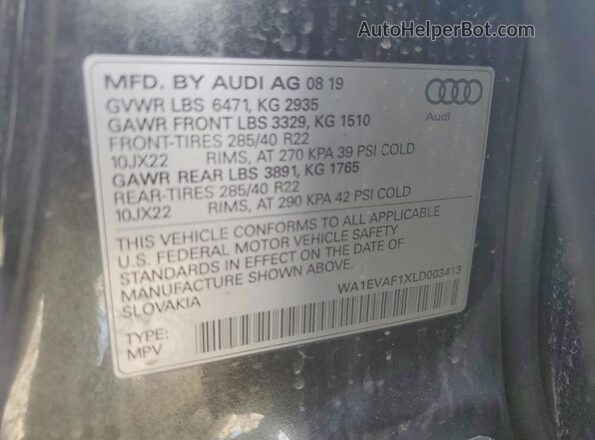WA1EVAF1XLD003413 2020 AUDI Q8 Серый 