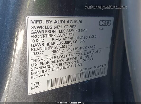 WA1FVAF17LD026524 2020 AUDI Q8  