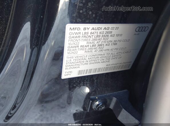 WA1FVAF1XLD020085 2020 AUDI Q8 Black Widok komory silnika