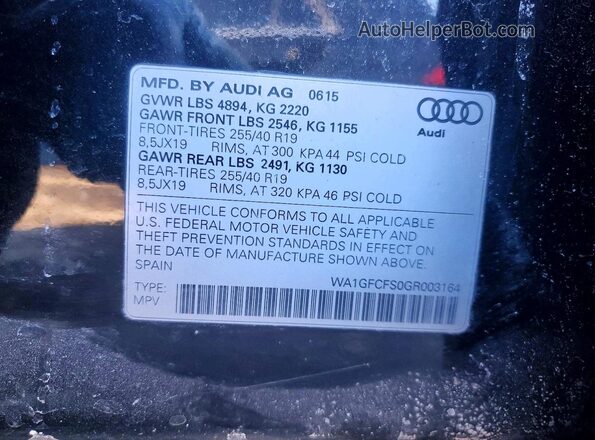 WA1GFCFS0GR003164 2016 AUDI Q3 Черный Вид наклейки с VIN-кодом