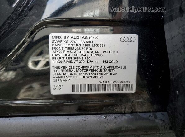 WA1L2BFZ0PP004022 2023 AUDI Q4 Black Вид наклейки з VIN-кодом