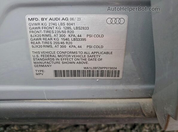 WA1L2BFZ8PP073024 2023 AUDI Q4 Серый Панорамный вид салона 360°