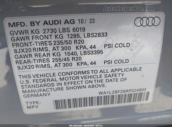WA1L2BFZ8RP024893 2024 AUDI Q4 Серый Вид подкапотного пространства