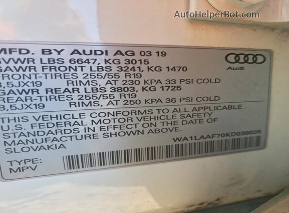 WA1LAAF70KD039035 2019 AUDI Q7 White 