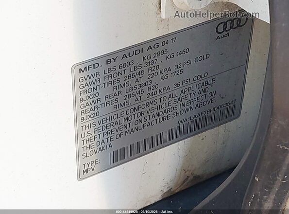 WA1LAAF78HD053547 2017 AUDI Q7 Yellow ძრავის განყოფილების ხედი
