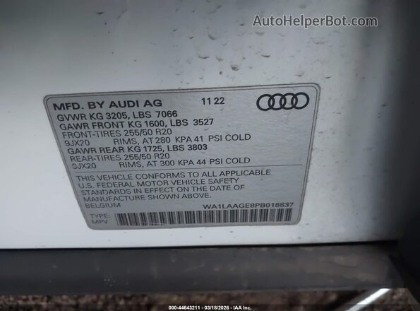 WA1LAAGE8PB018837 2023 AUDI E-TRON White Engine compartment view