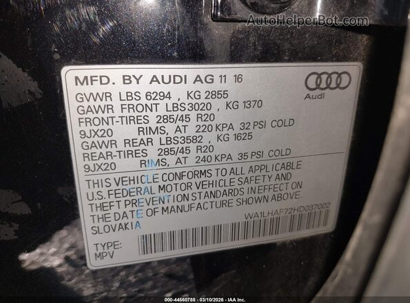 WA1LHAF72HD037002 2017 AUDI Q7 Black ძრავის განყოფილების ხედი