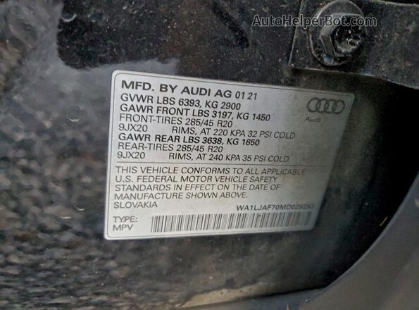 WA1LJAF70MD029253 2021 AUDI Q7 Black VIN კოდის სტიკერის ხედი