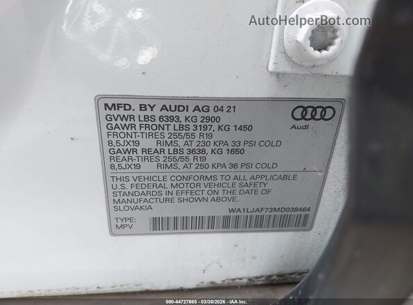 WA1LJAF73MD038464 2021 AUDI Q7 White Engine compartment view