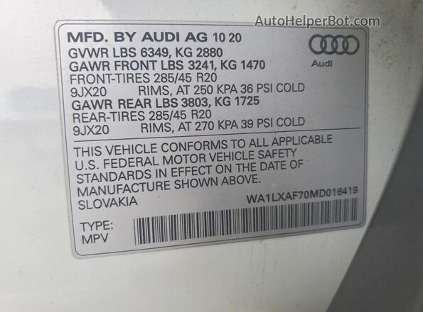 WA1LXAF70MD016419 2021 AUDI Q7 Белый 