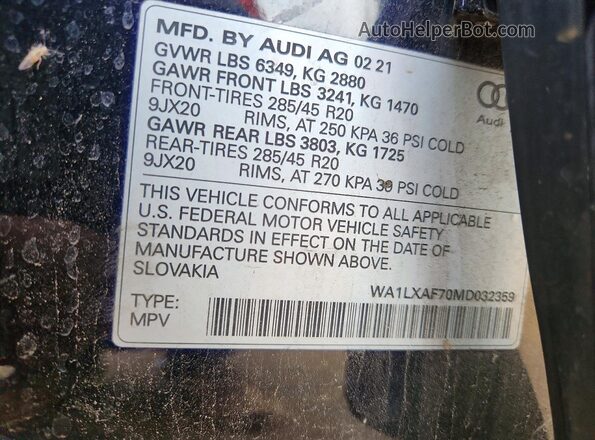 WA1LXAF70MD032359 2021 AUDI Q7 Black VIN կոդի պիտակի տեսք