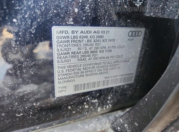 WA1LXAF72MD034436 2021 AUDI Q7 Черный Вид наклейки с VIN-кодом