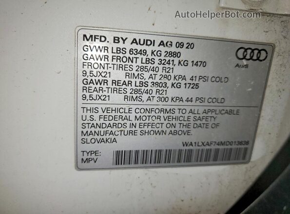 WA1LXAF74MD013636 2021 AUDI Q7 White 