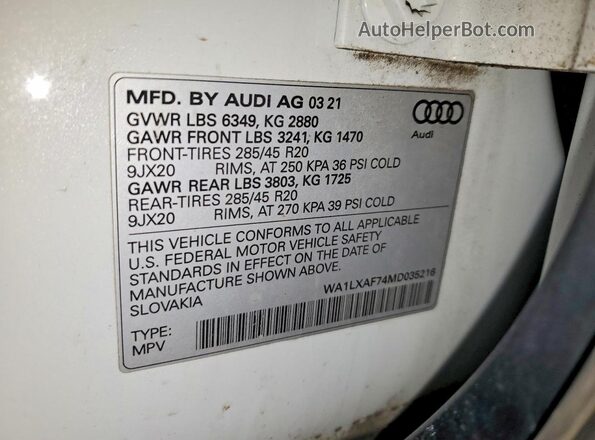 WA1LXAF74MD035216 2021 AUDI Q7 Белый Панорамный вид салона 360°