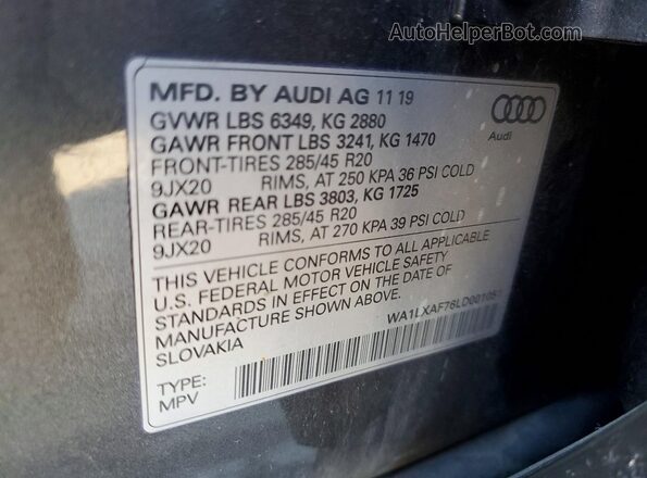 WA1LXAF76LD001051 2020 AUDI Q7 Gray VIN sticker view