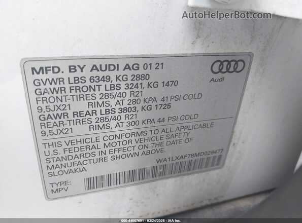 WA1LXAF78MD028477 2021 AUDI Q7 White Շարժիչի բաժամունքի տեսք