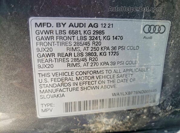 WA1LXBF76ND008445 2022 AUDI Q7 Black Widok naklejki z numerem VIN