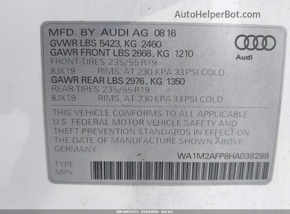 WA1M2AFP8HA038288 2017 AUDI Q5 Белый 
