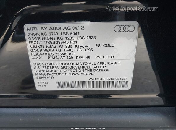 WA1MUBFZ7SP061857 2025 AUDI Q4 Black 