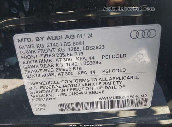 WA1MUBFZ8RP046049 2024 AUDI Q4 Black ძრავის განყოფილების ხედი