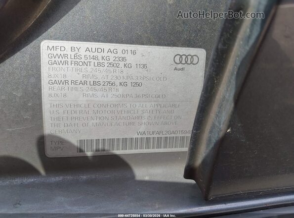 WA1UFAFL2GA015945 2016 AUDI ALLROAD Gray Engine compartment view