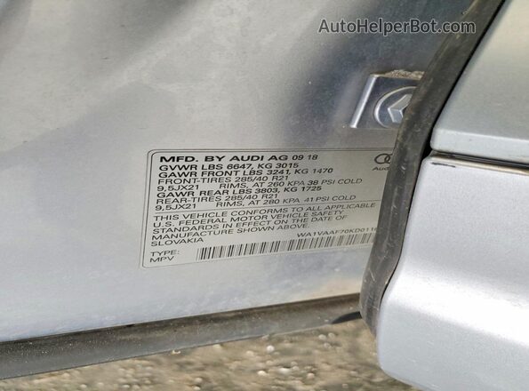 WA1VAAF70KD011602 2019 AUDI Q7 Silver 